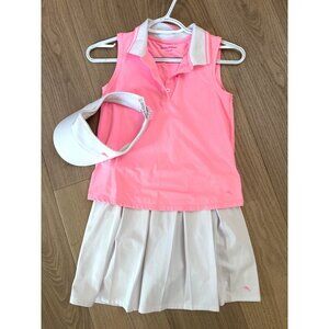 Tommy Bahama Active 10/12 Pink Sleeveless Polo Shirt & White Pleated Tennis Skir